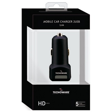 CHARGEUR TELEPHONE TECNOWARE Car charger HD series iPad, iPhone, iPod. Black Colour GARANTIE 5 ANS